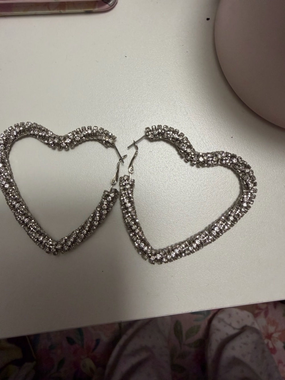 ASOS Silver Rhinestone Heart Hoop Earrings